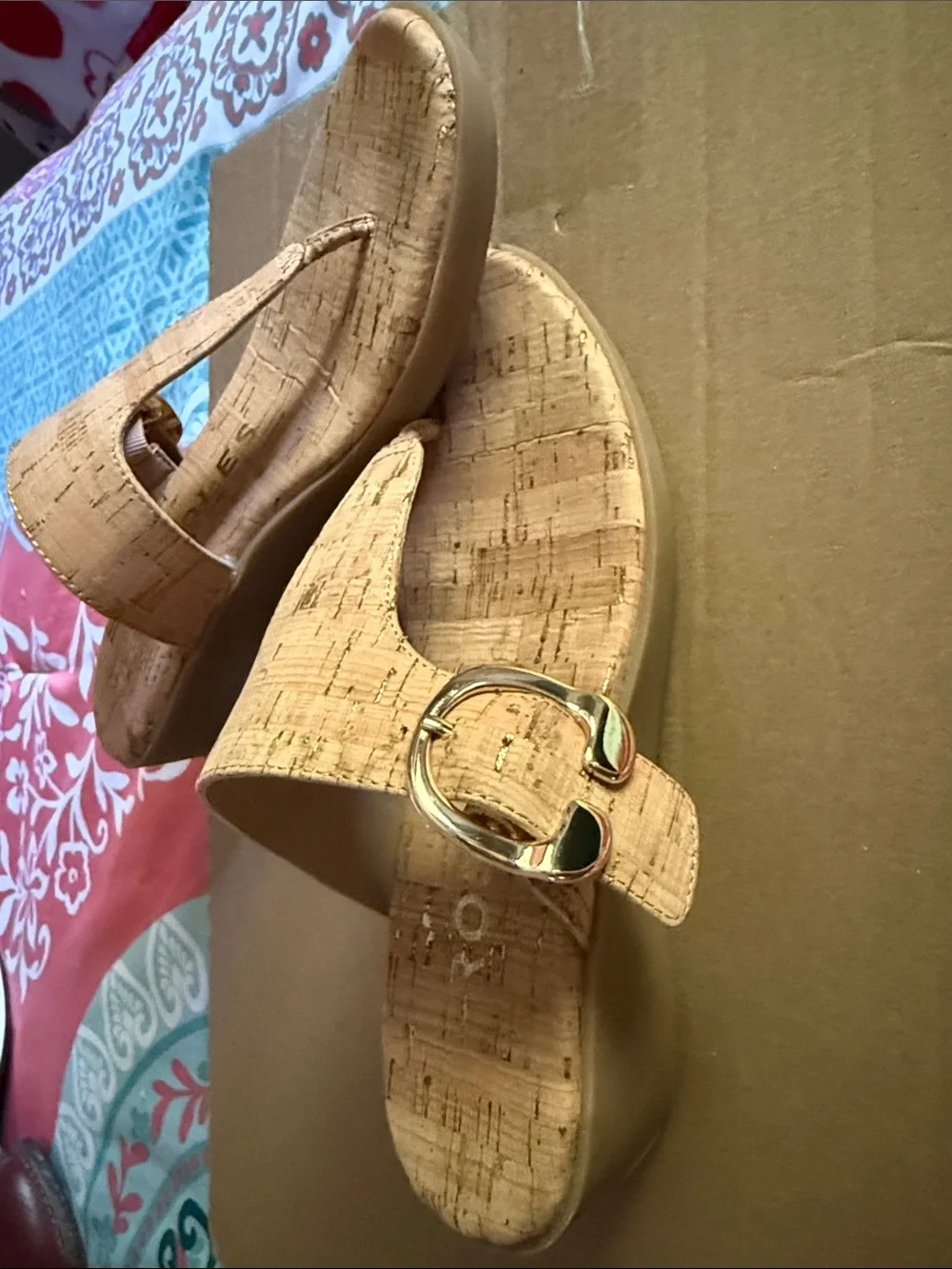 Women’s Cork Slide Sandals with Gold Buckle - Natural
